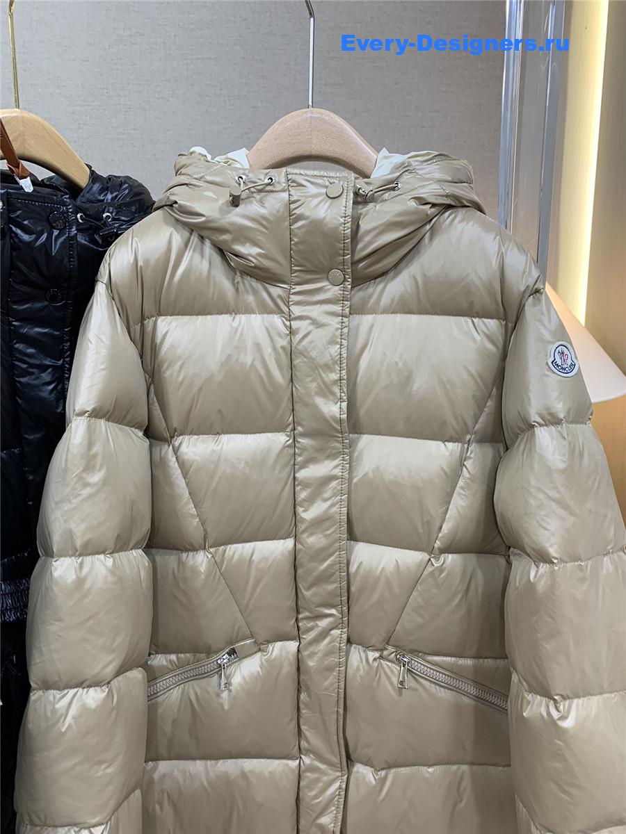 Moncler Beige Bellevue Hooded Long Down Jacket