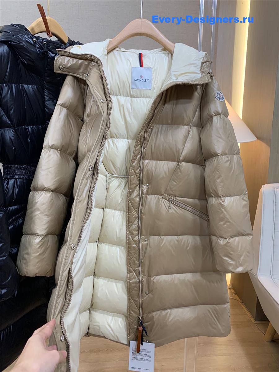 Moncler Beige Bellevue Hooded Long Down Jacket