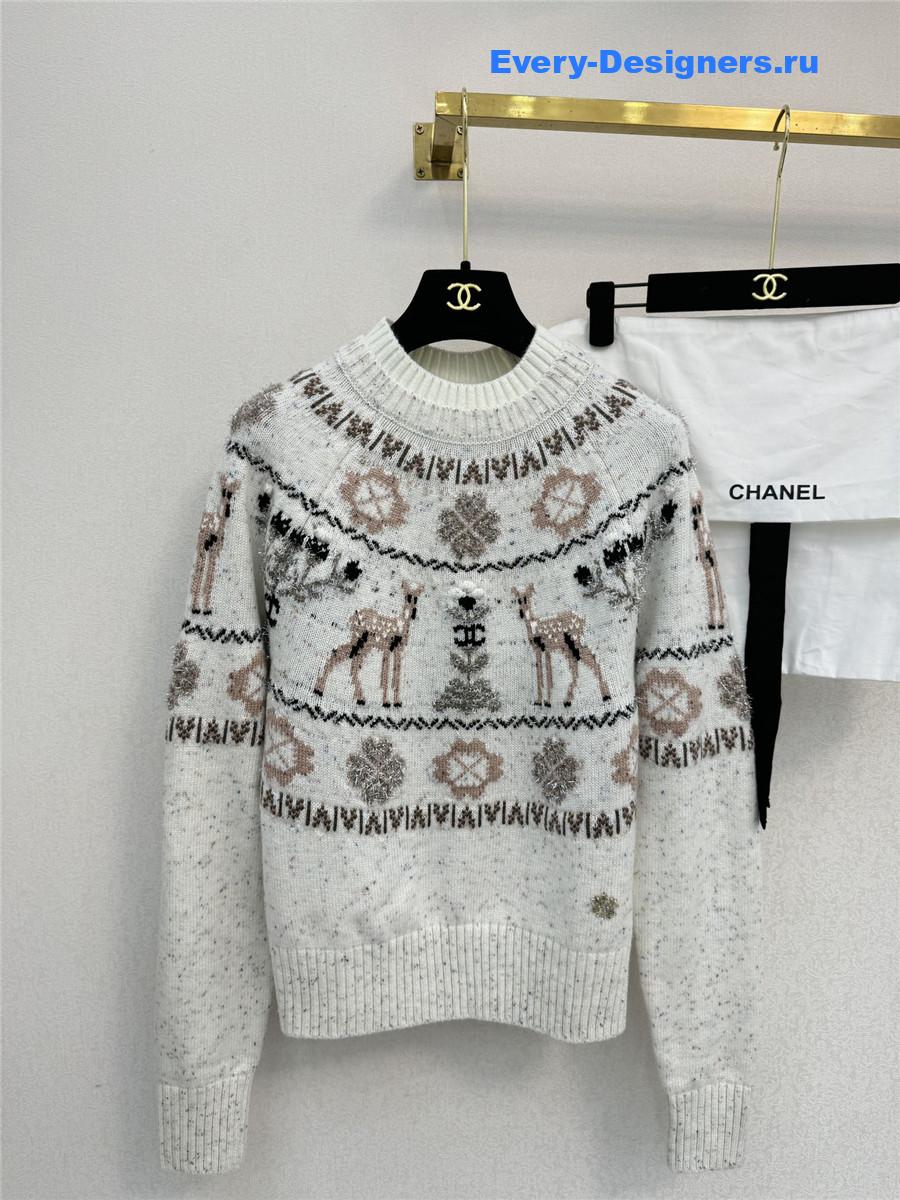 Ch**el white christmas skiing crew neck sweater