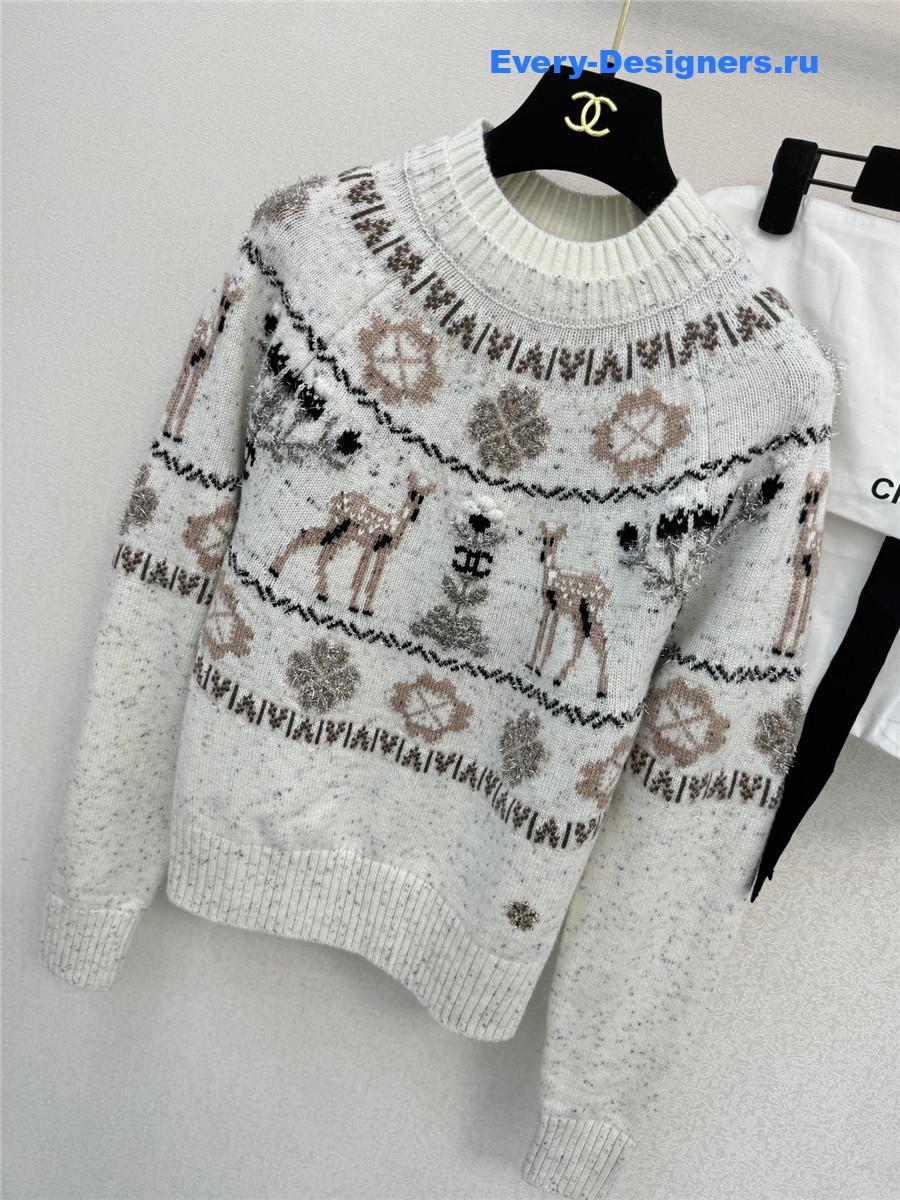 Ch**el white christmas skiing crew neck sweater