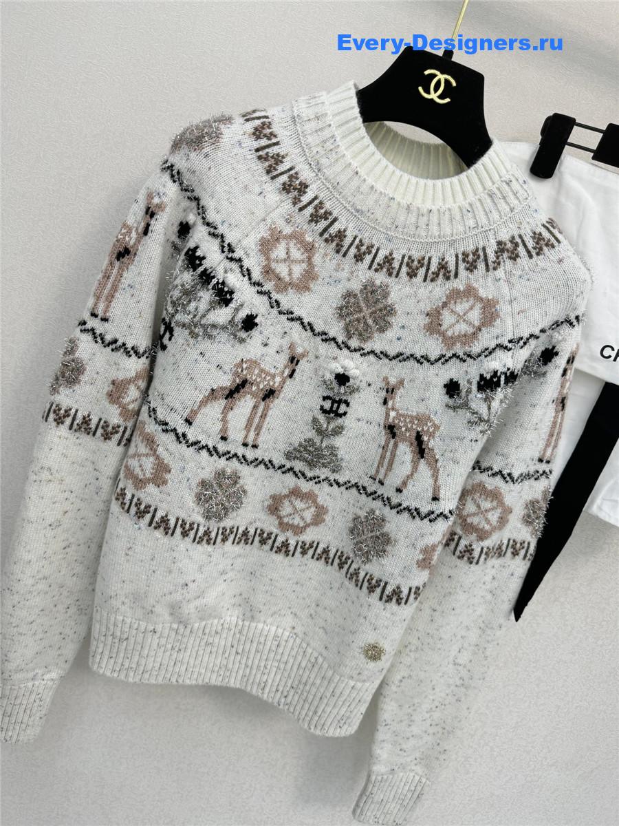 Ch**el white christmas skiing crew neck sweater