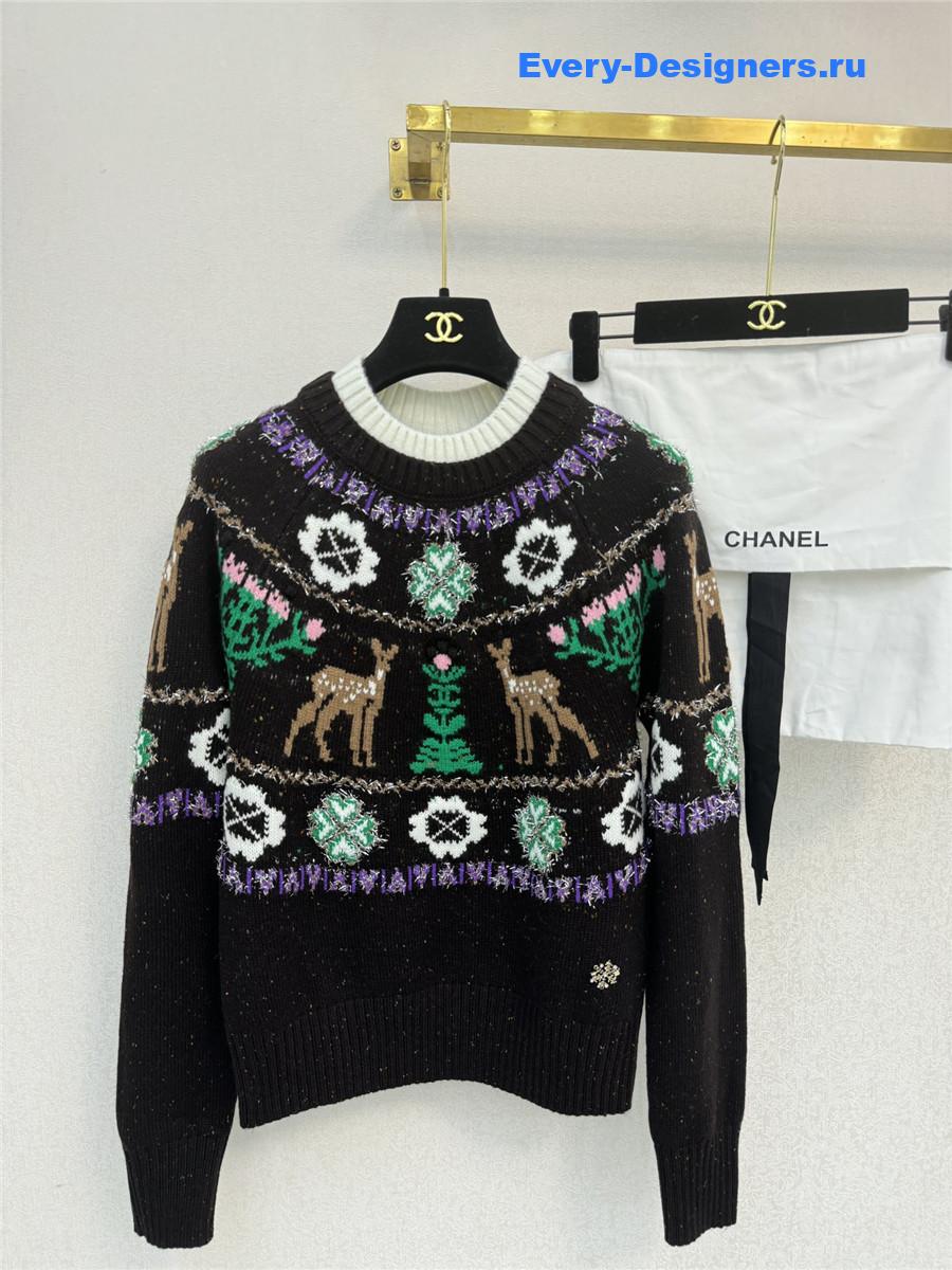 Ch**el black christmas skiing crew neck sweater