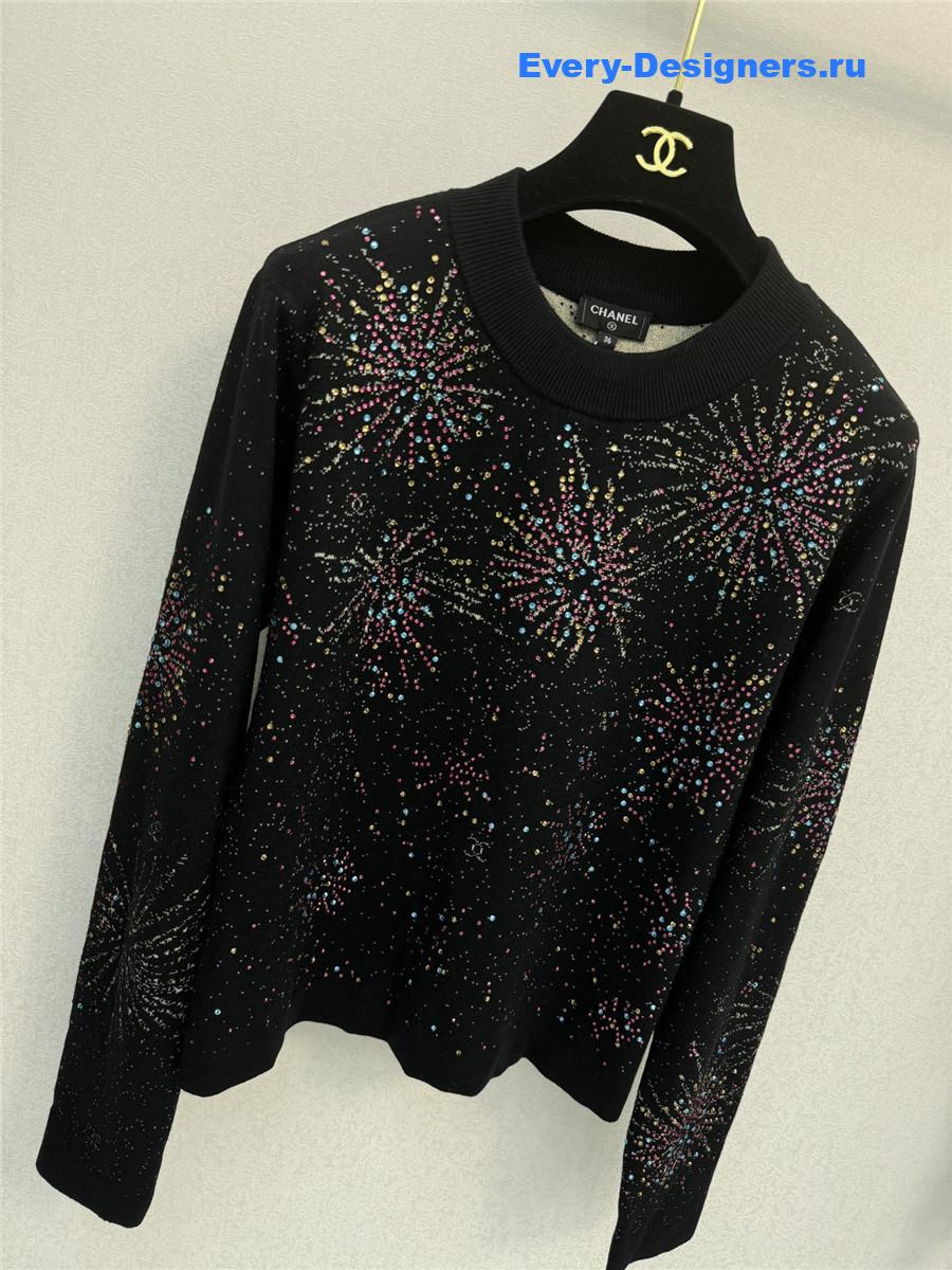 Ch**el christmas fireworks rhinestone pullover sweater
