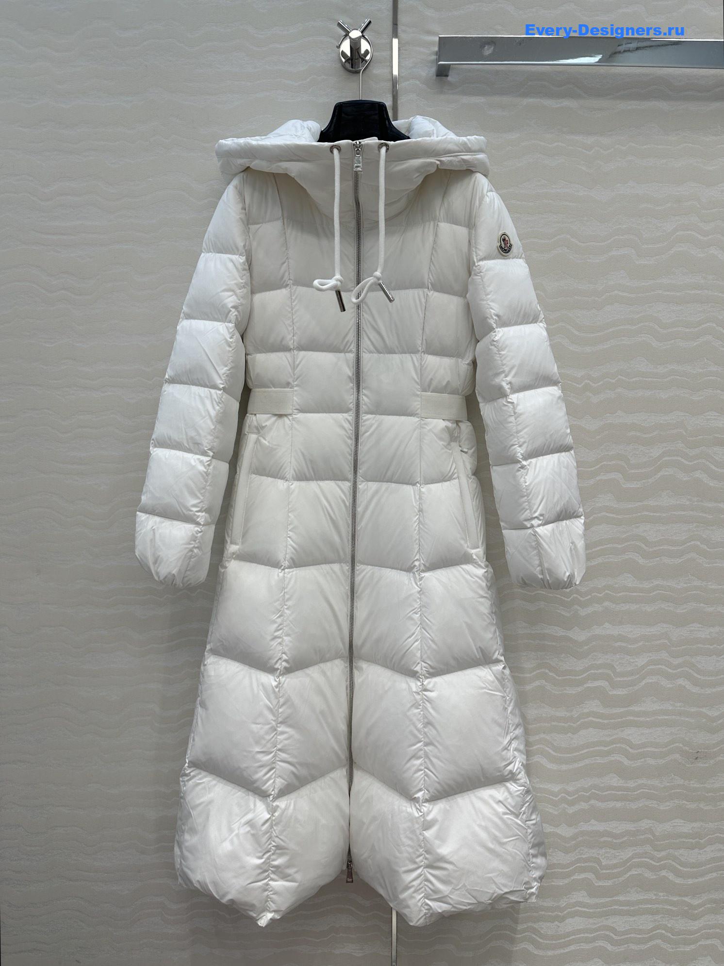Moncler White Faucon Quilted Long Puffer Coat