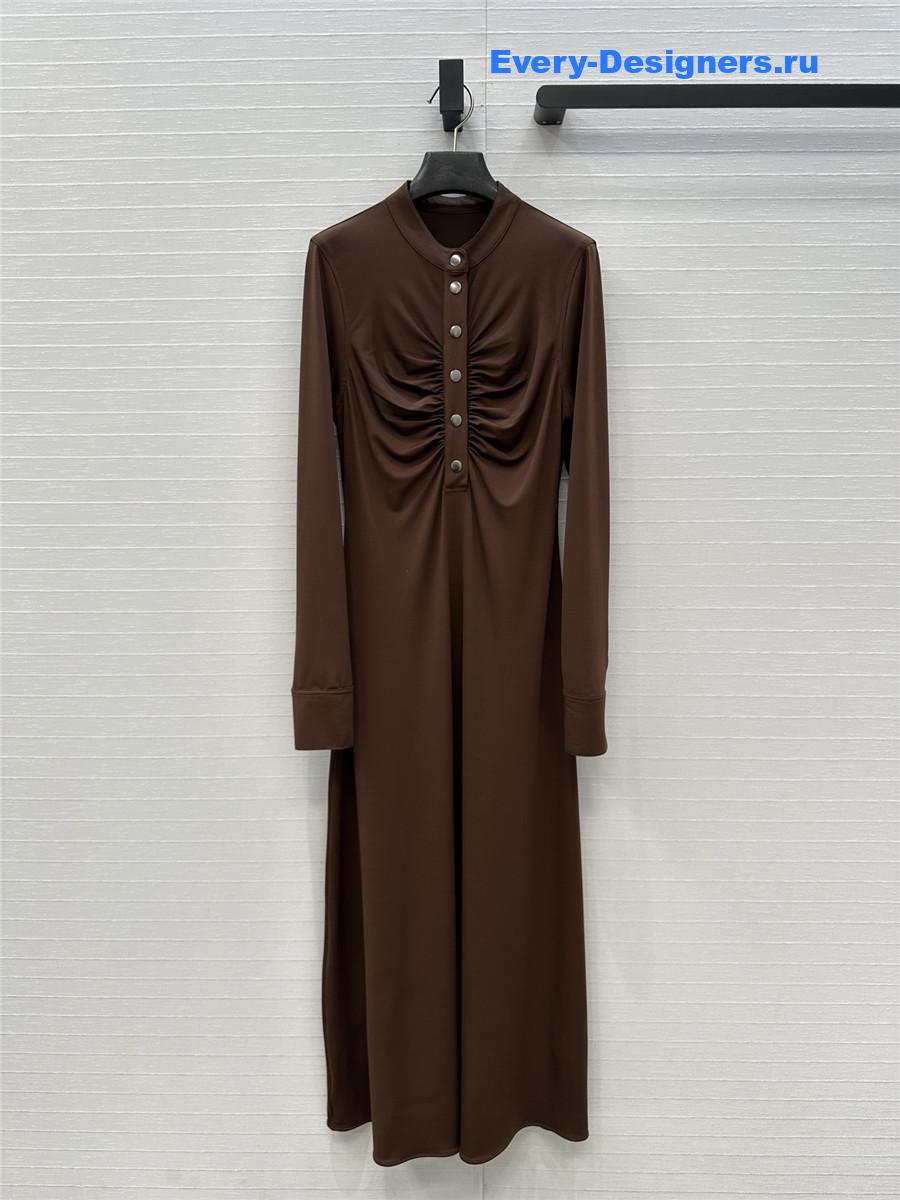 Alaia Brown Soft Jersey Ruched Dress