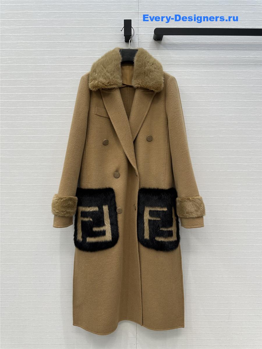 F**di camel ff mink fur cashmere coat