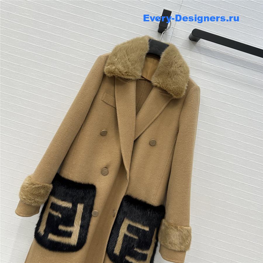 F**di camel ff mink fur cashmere coat