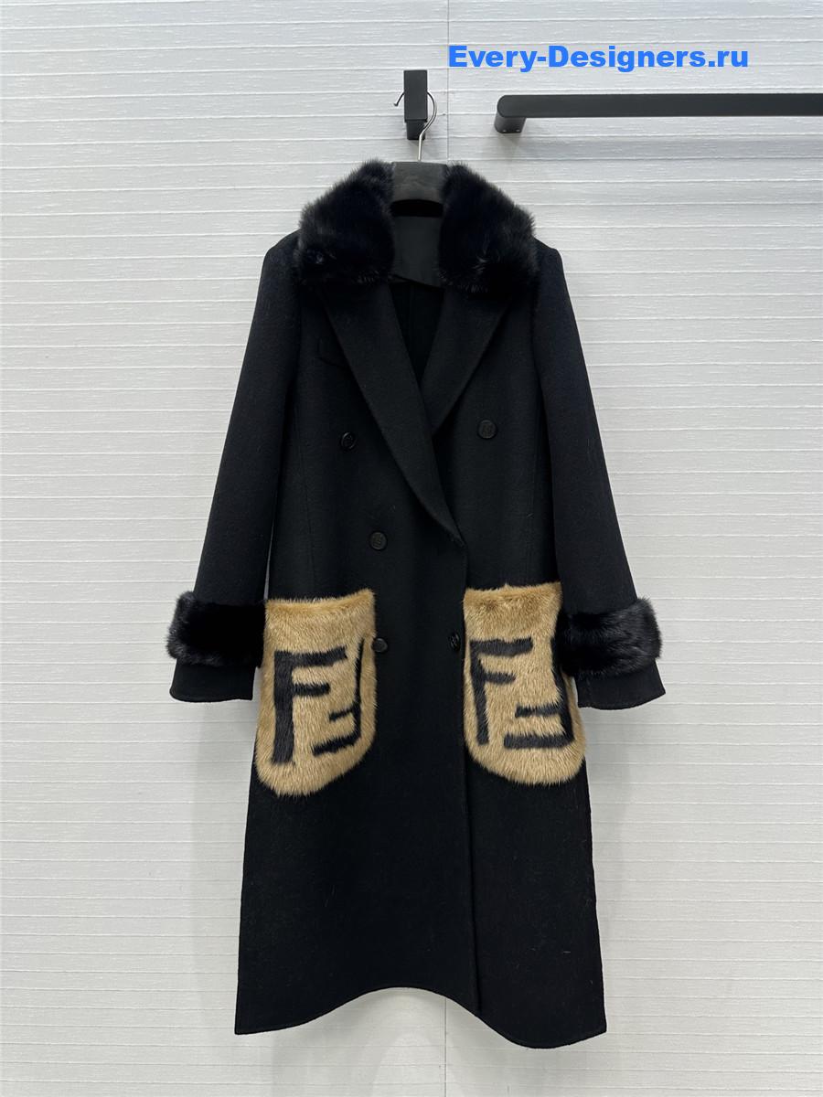 F**di black ff mink fur cashmere coat