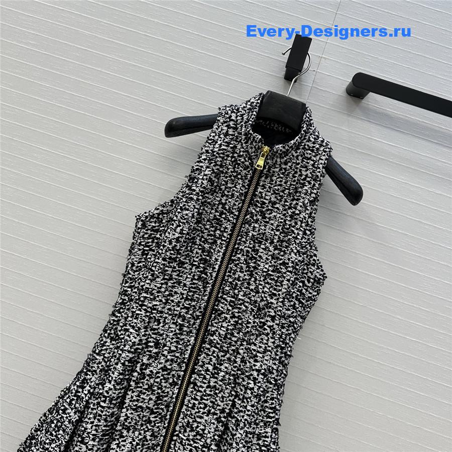 Balmain Sleeveless Flared Tweed Dress