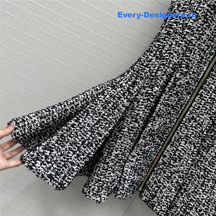 Balmain Sleeveless Flared Tweed Dress