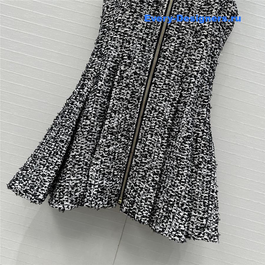 Balmain Sleeveless Flared Tweed Dress