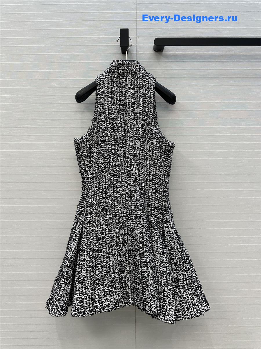 Balmain Sleeveless Flared Tweed Dress