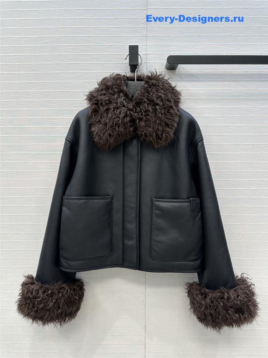 L0ew* shearling-trim black leather jacket