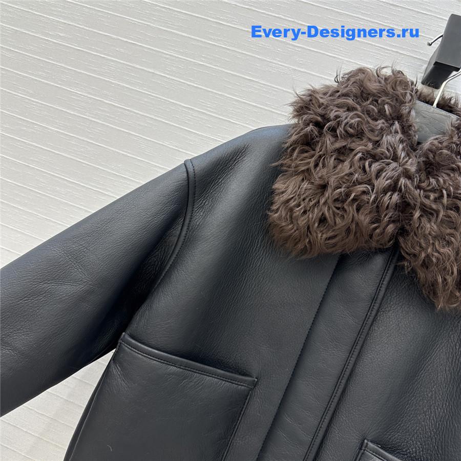 L0ew* shearling-trim black leather jacket