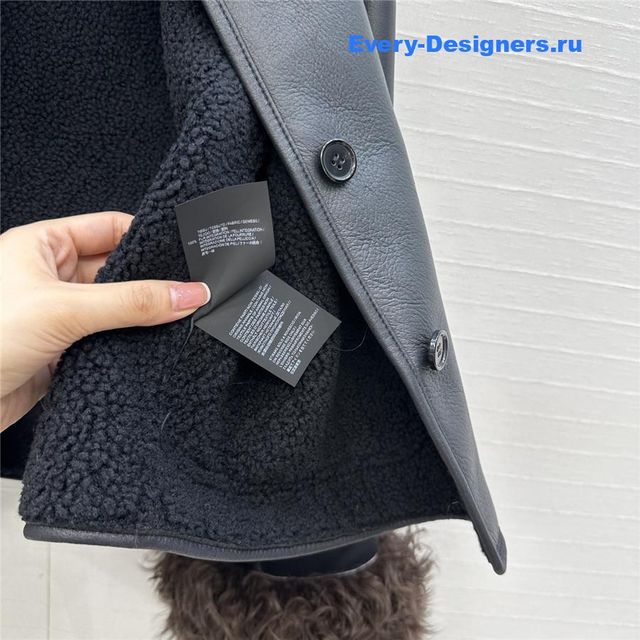 L0ew* shearling-trim black leather jacket