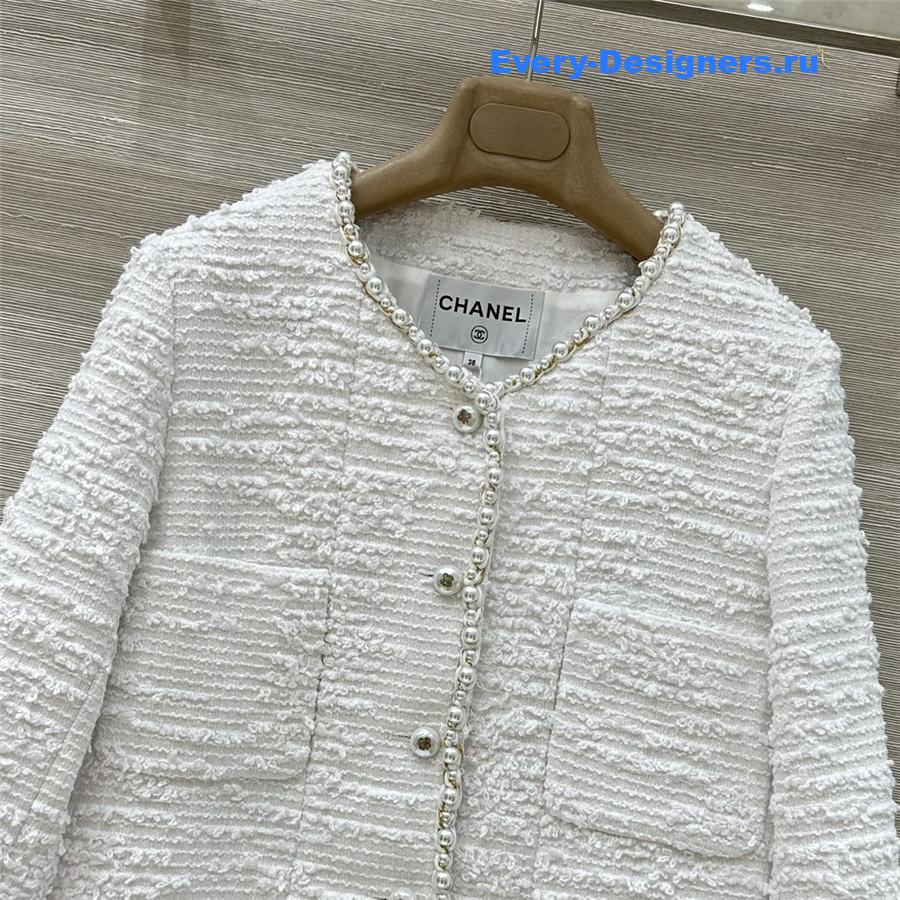 Ch**el coco white tweed pearl jacket