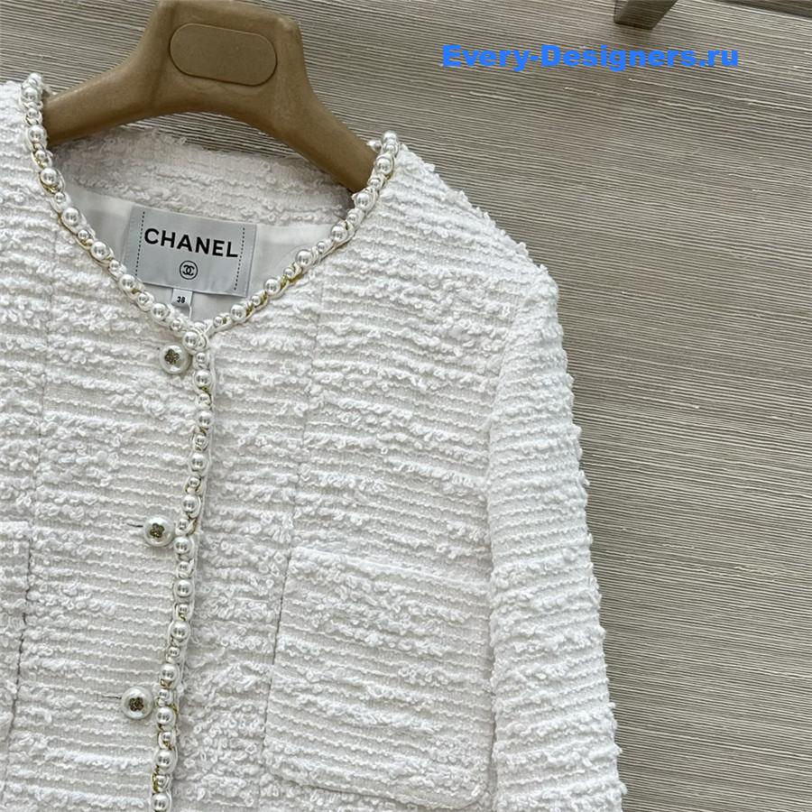 Ch**el coco white tweed pearl jacket