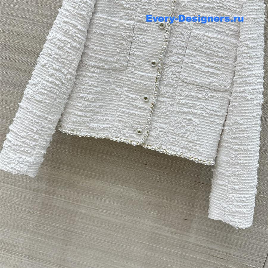 Ch**el coco white tweed pearl jacket