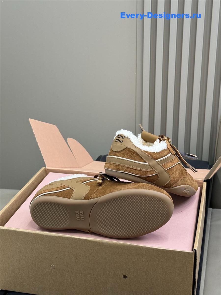 Miu Miu Beige Gymnasium Suede Shearling Sneakers
