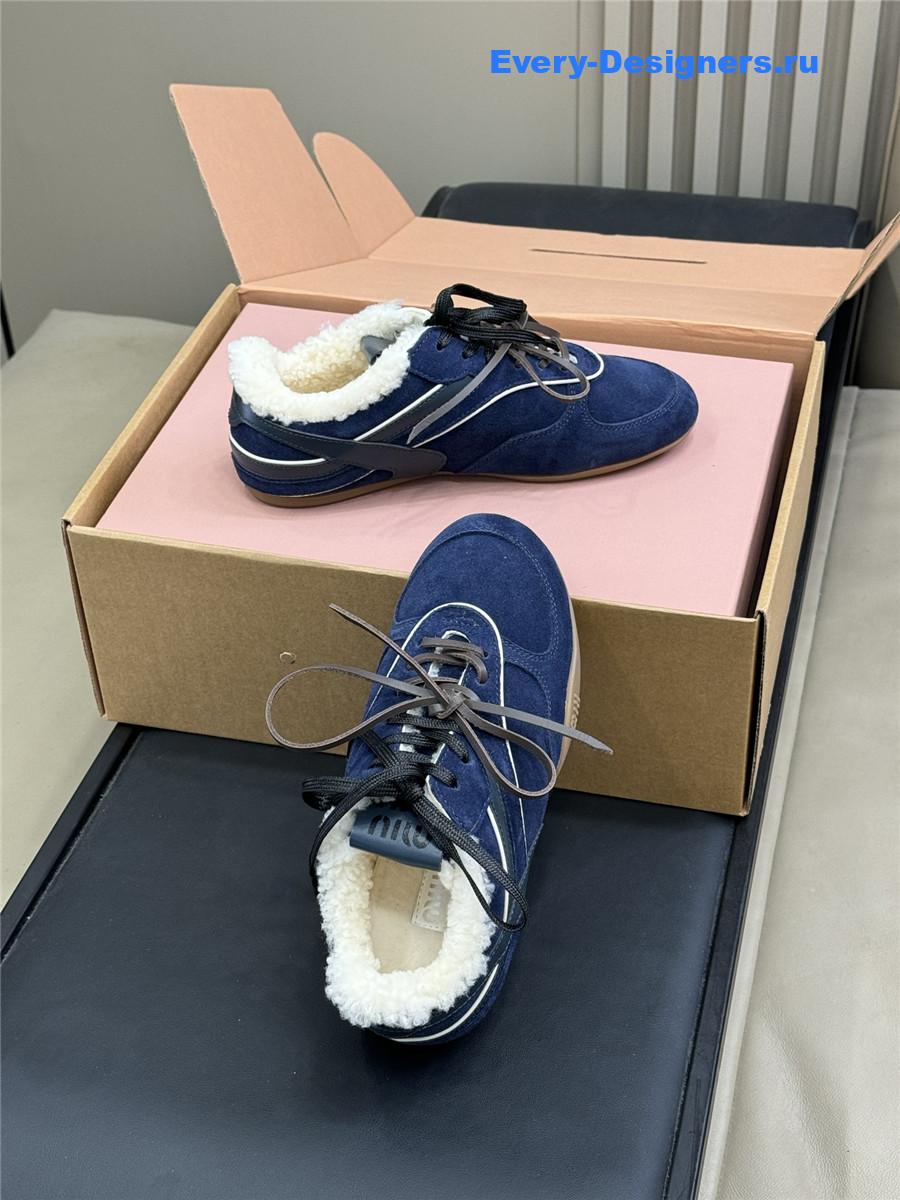 Miu Miu Blue Gymnasium Suede Shearling Sneakers