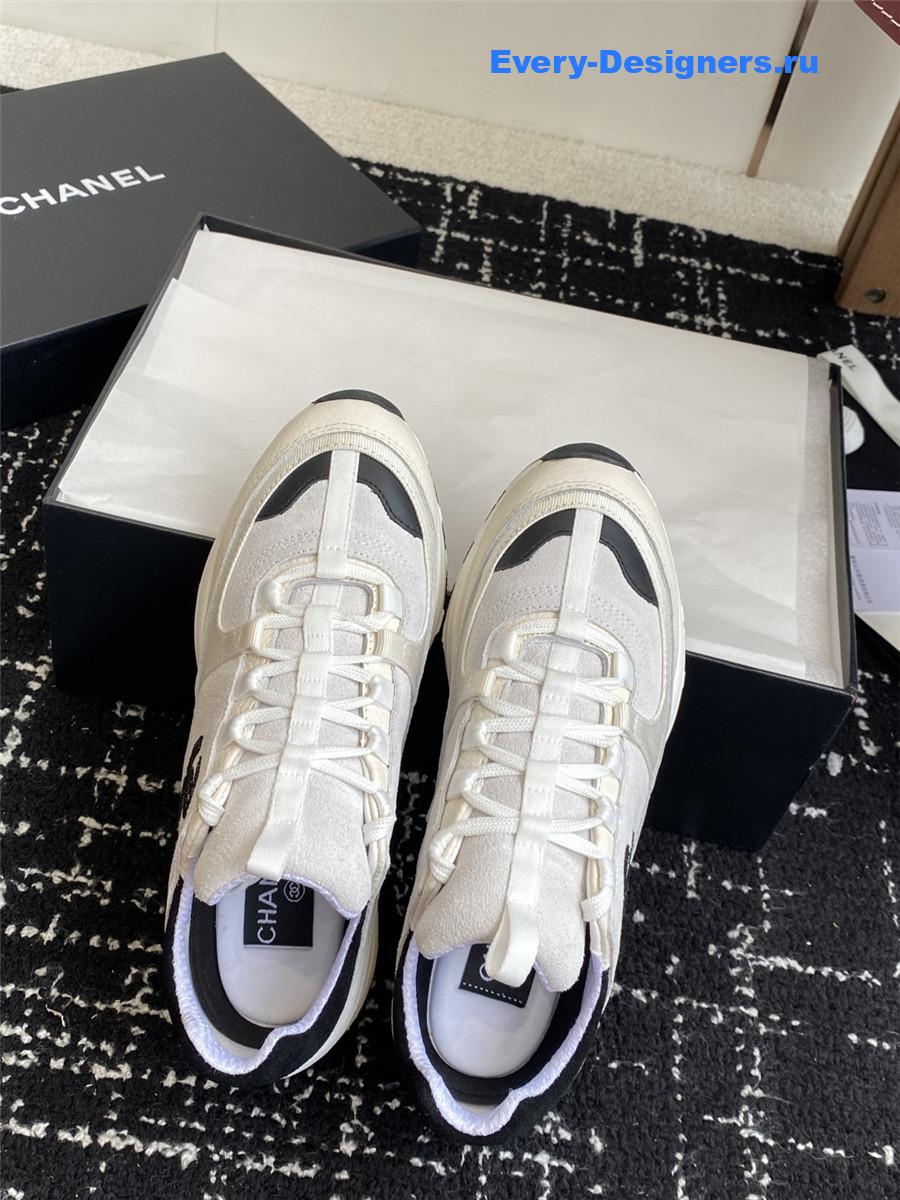 Ch**el cc logo white lambskin low top sneaker