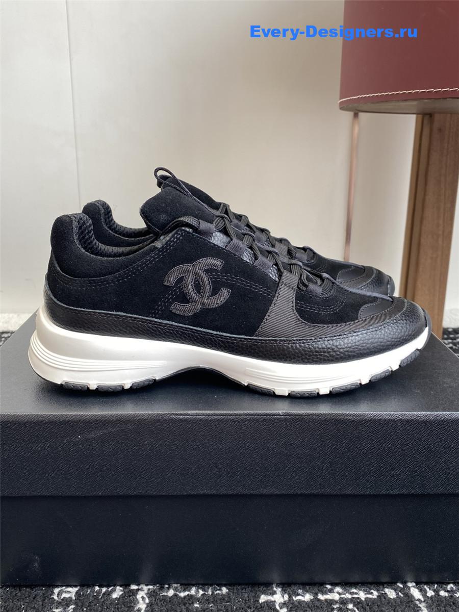 Ch**el cc logo black lambskin low top sneaker