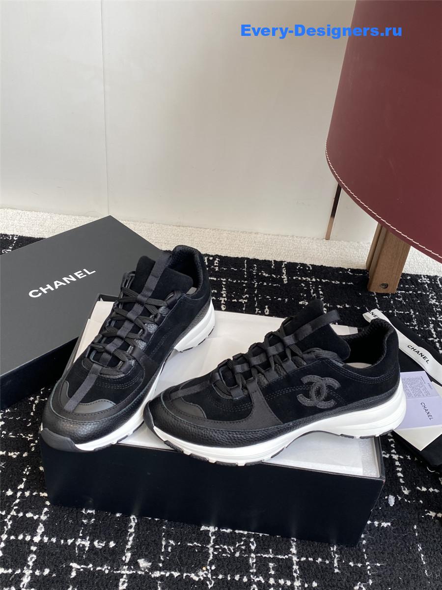 Ch**el cc logo black lambskin low top sneaker
