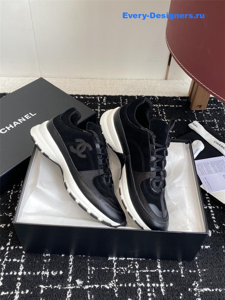 Ch**el cc logo black lambskin low top sneaker