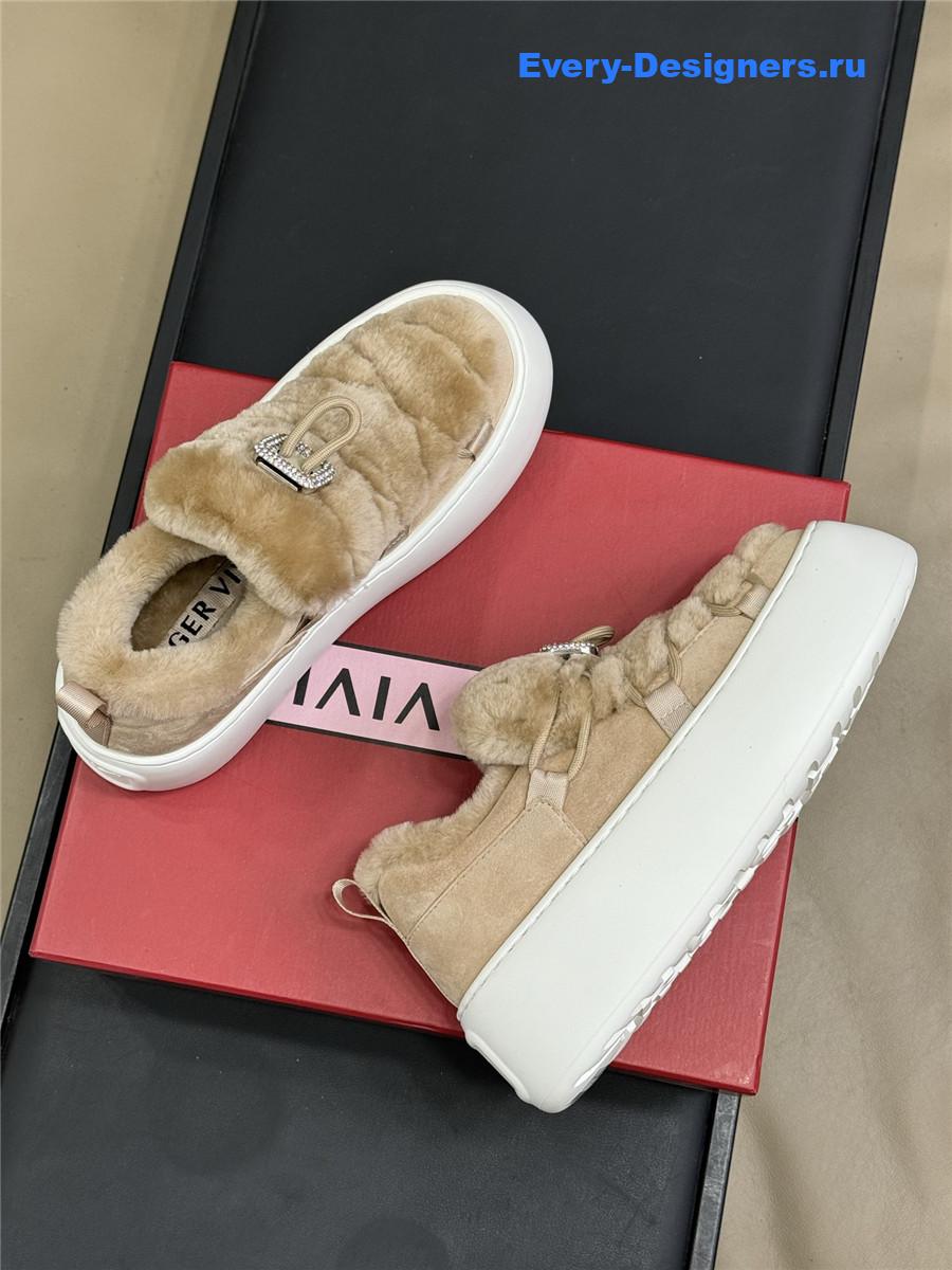 Roger Vivier Brown Shearling Suede Sneaker