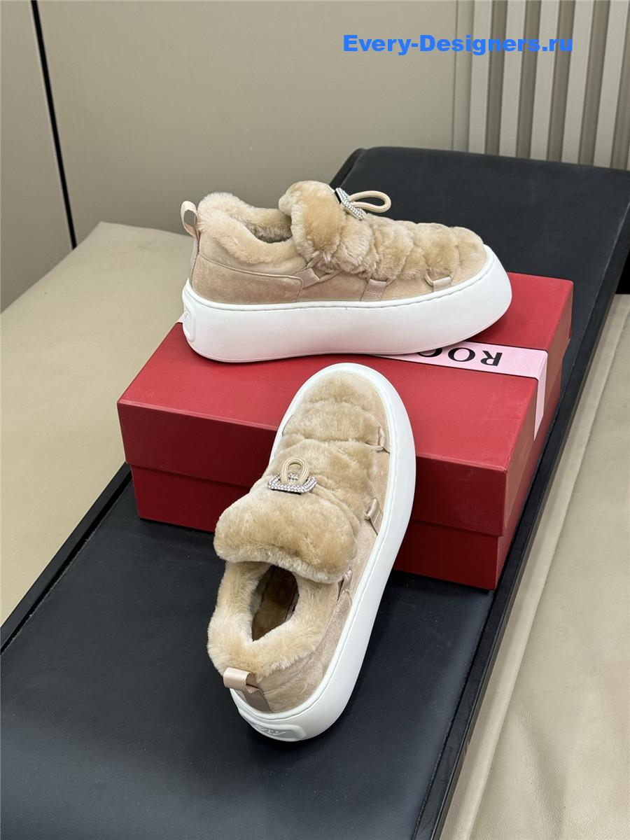 Roger Vivier Brown Shearling Suede Sneaker