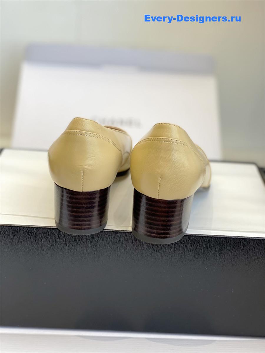 Ch**el beige cap toe block heel pumps