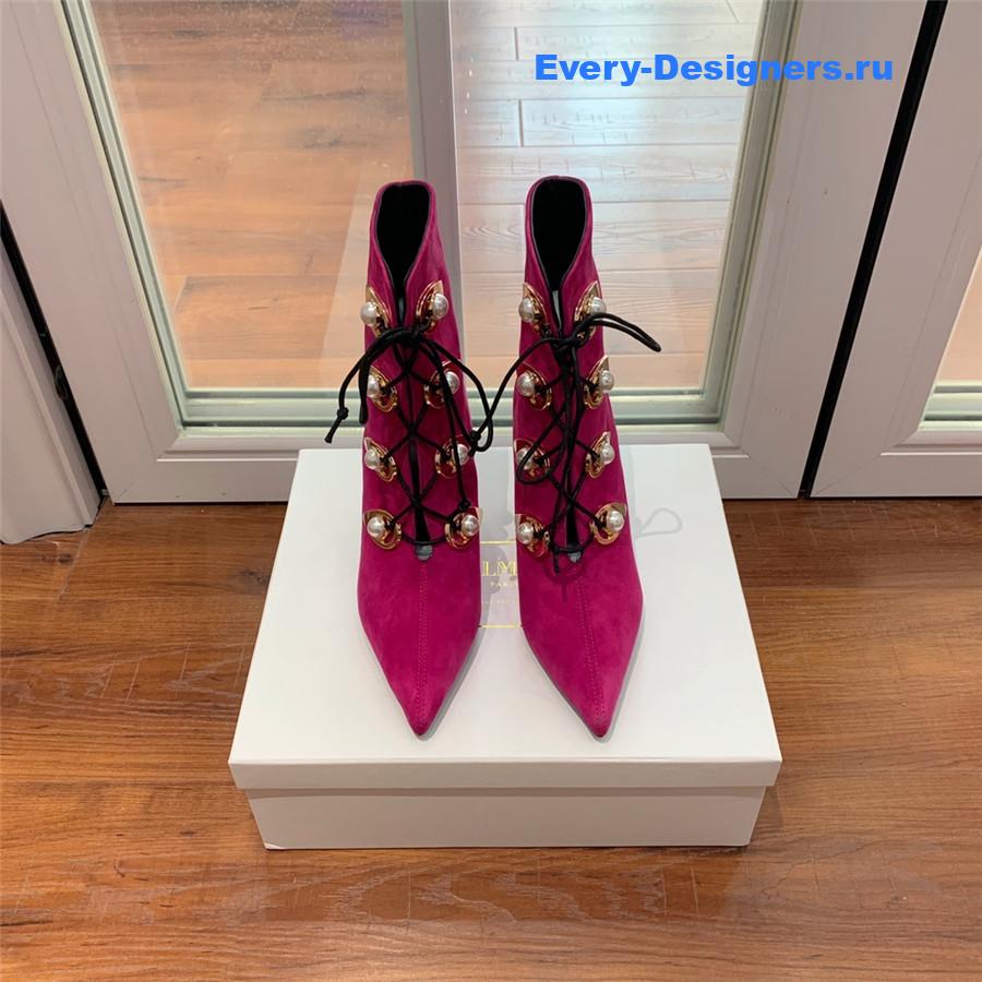 Balmain Suede Pointed Toe High Heel Boots