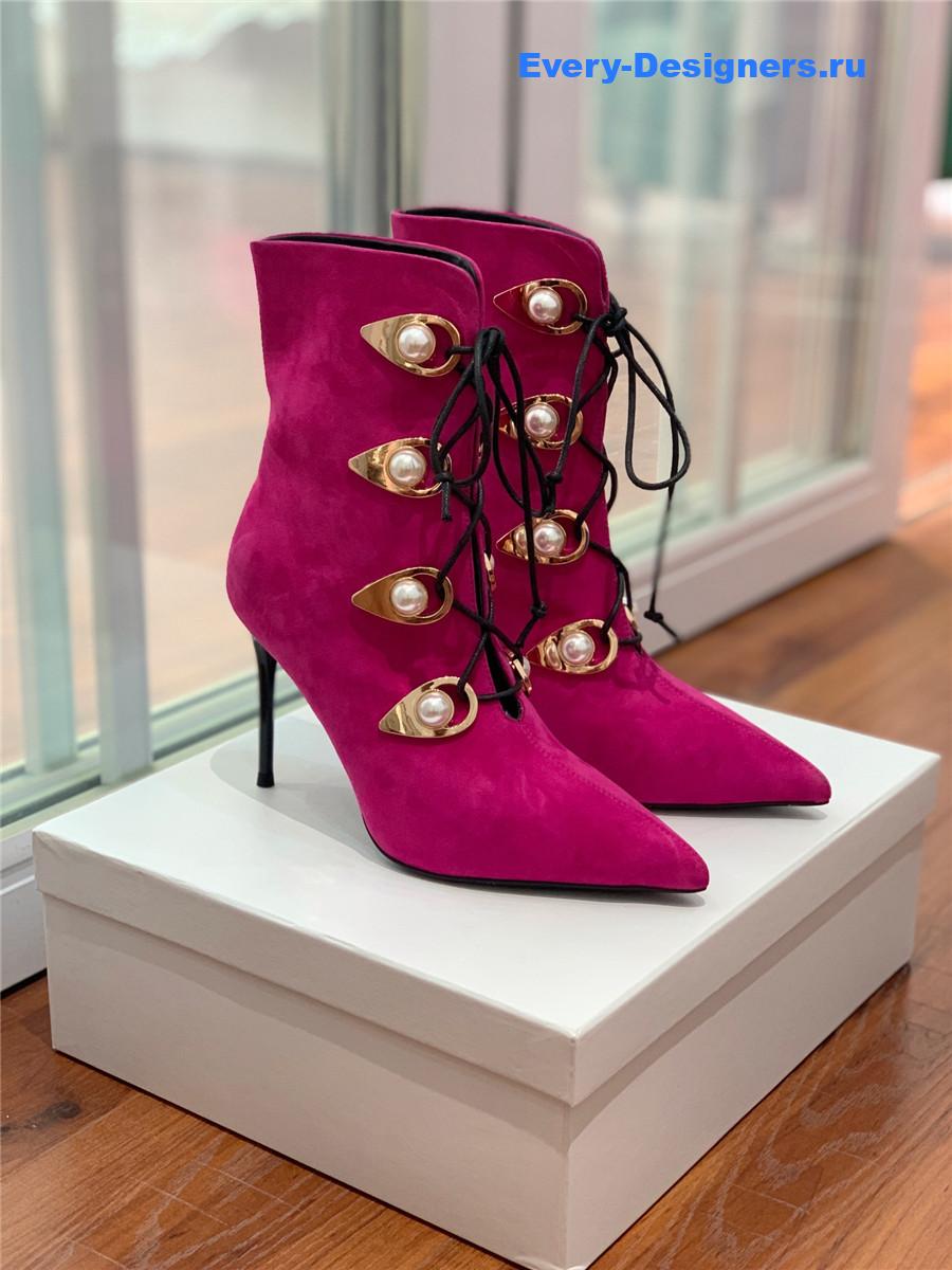 Balmain Suede Pointed Toe High Heel Boots