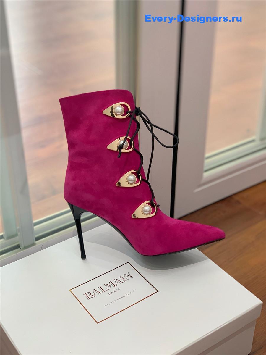 Balmain Suede Pointed Toe High Heel Boots