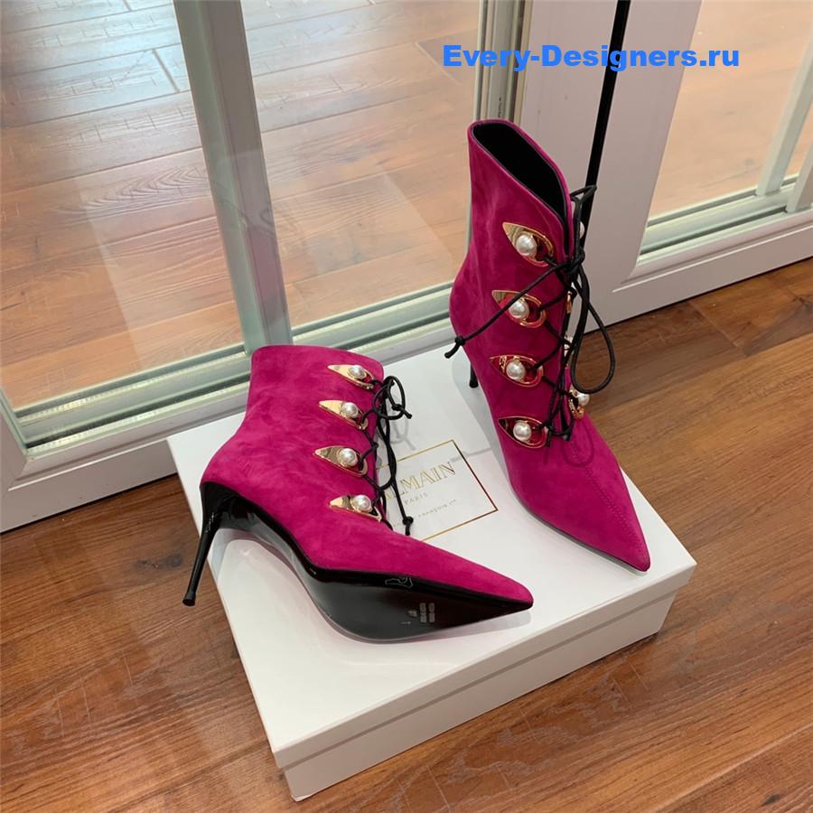 Balmain Suede Pointed Toe High Heel Boots