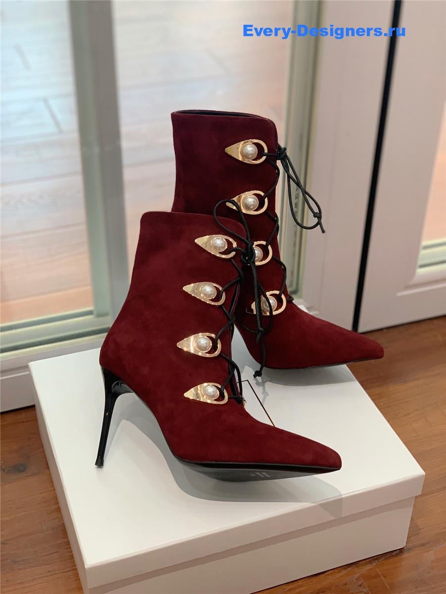 Balmain Burgundy Suede Pointed Toe High Heel Boots