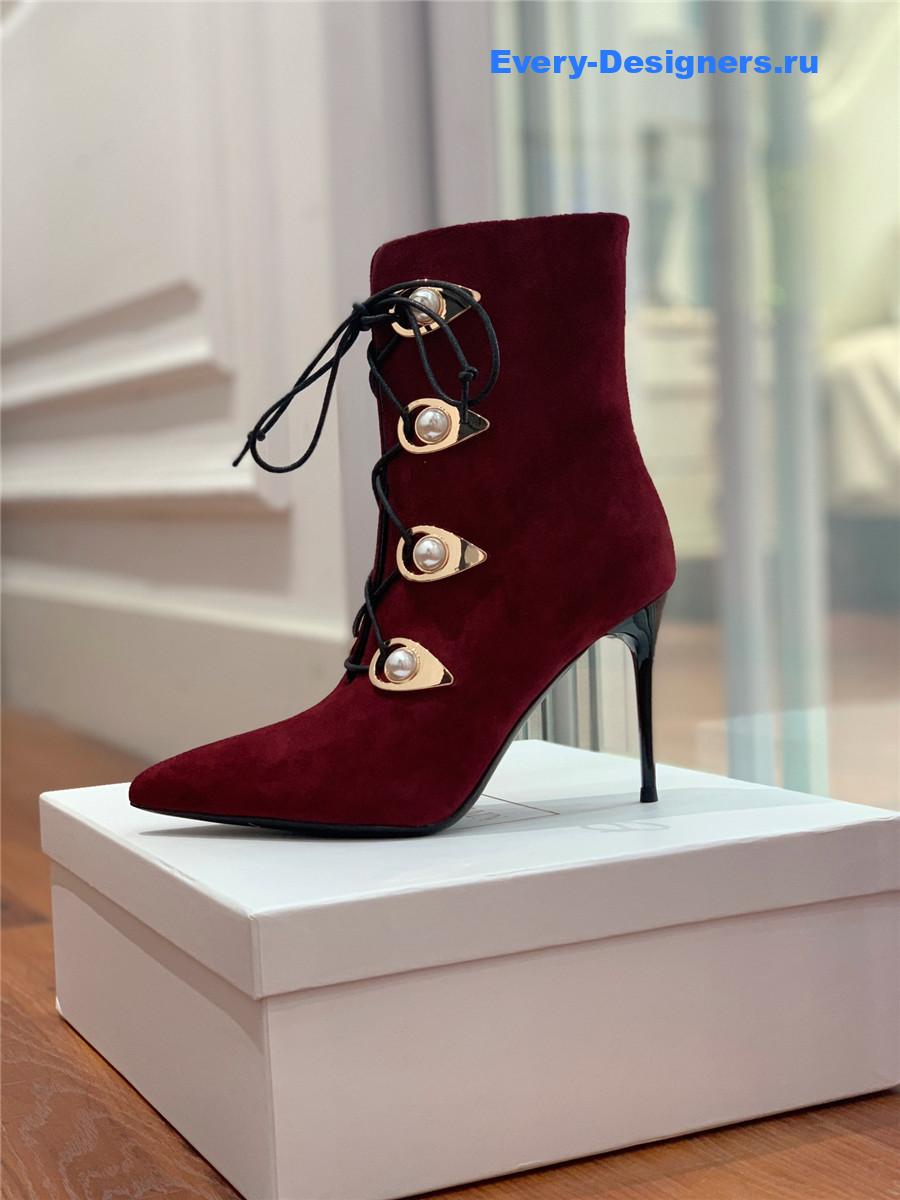 Balmain Burgundy Suede Pointed Toe High Heel Boots