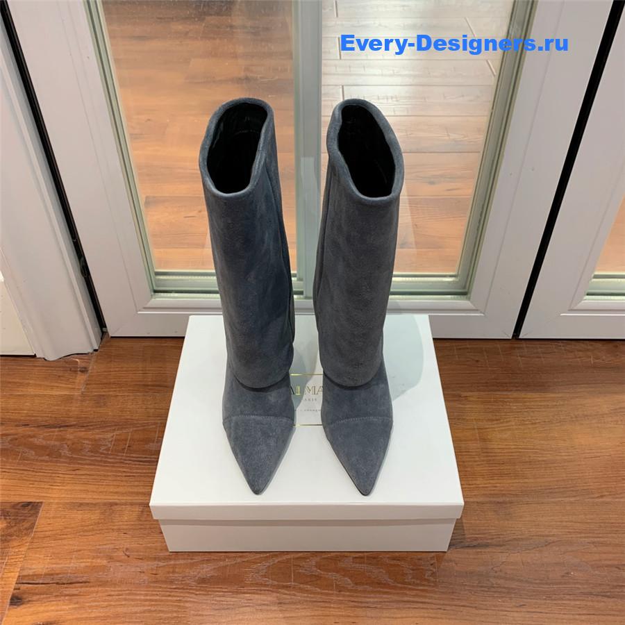 Balmain Light Blue Suede Pointed High-Heeled Boot