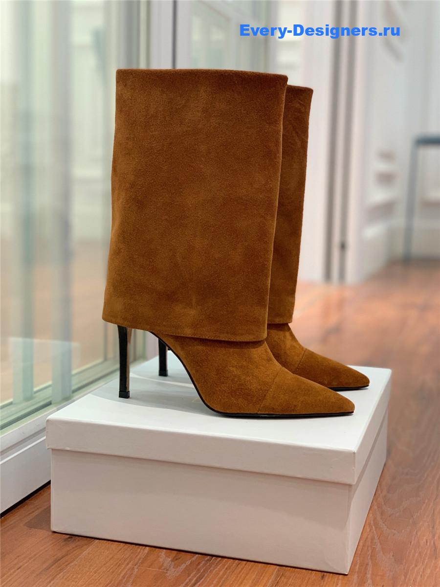 Balmain Brown Suede Pointed High-Heeled Boot