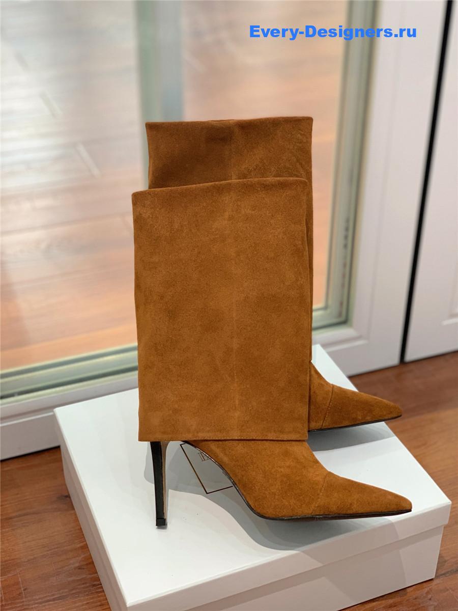 Balmain Brown Suede Pointed High-Heeled Boot