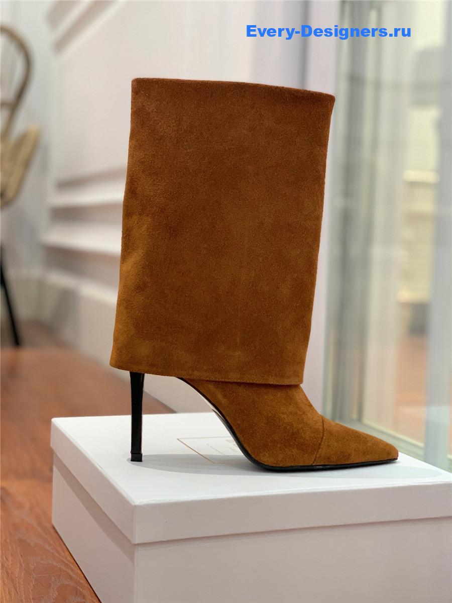 Balmain Brown Suede Pointed High-Heeled Boot