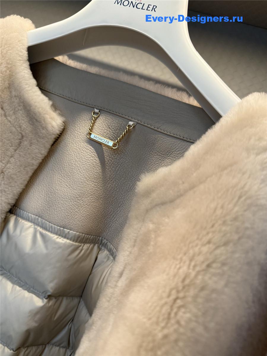 Moncler Beige Ballue Shearling Short Down Jacket