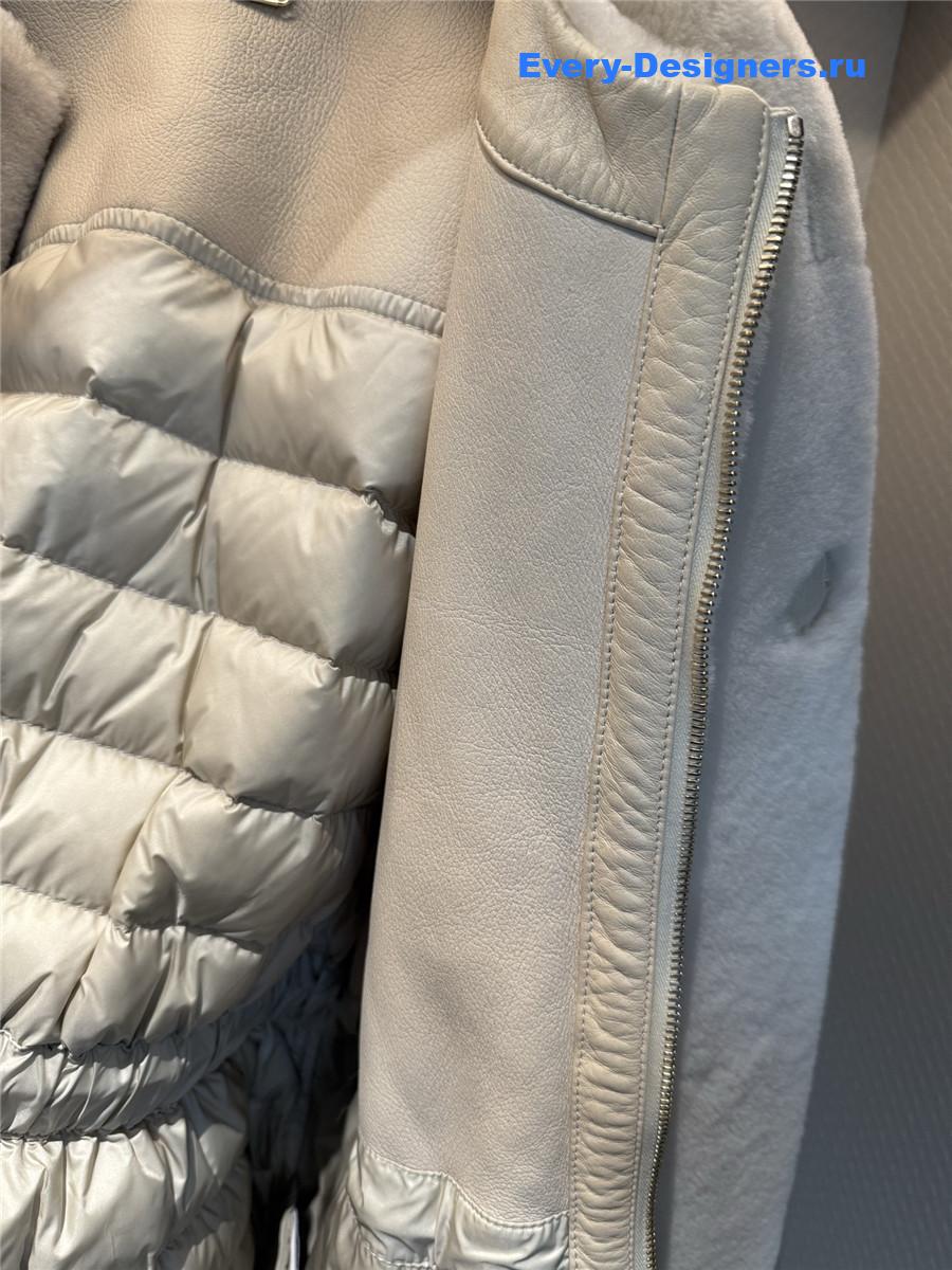 Moncler Beige Ballue Shearling Short Down Jacket