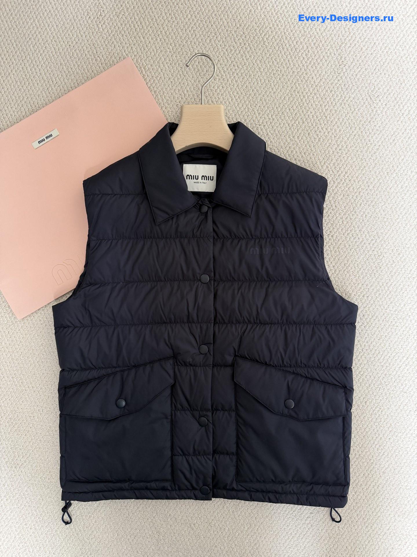Miu Miu Navy Technical Pongé Down Vest