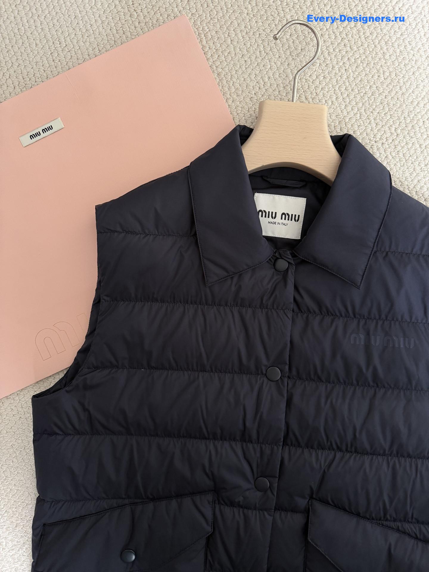 Miu Miu Navy Technical Pongé Down Vest