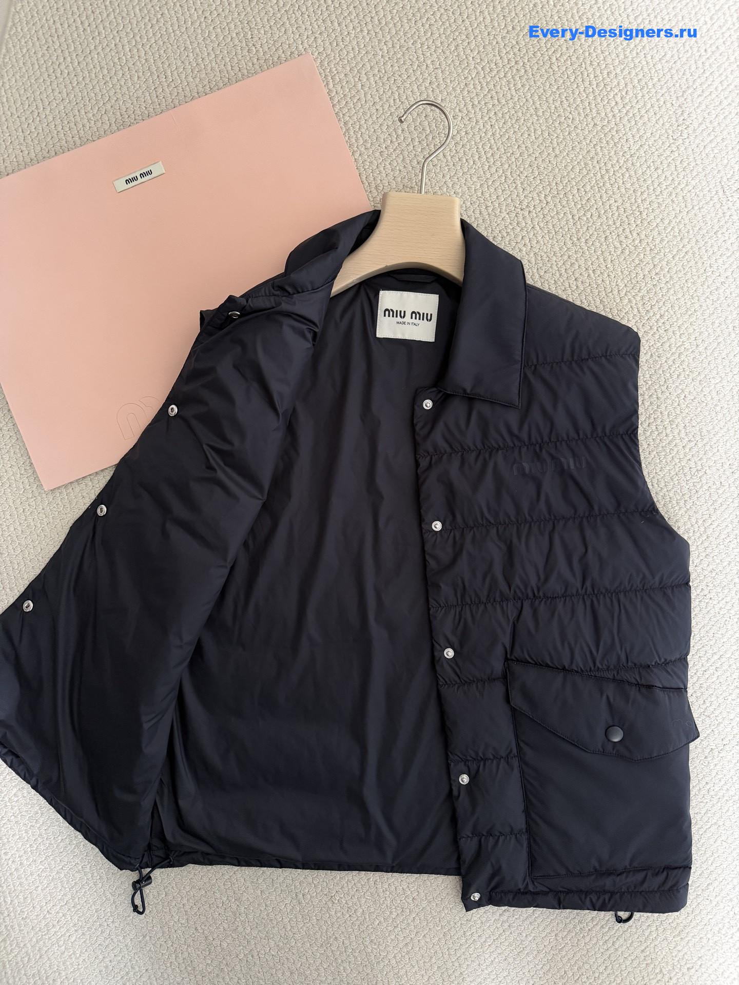 Miu Miu Navy Technical Pongé Down Vest