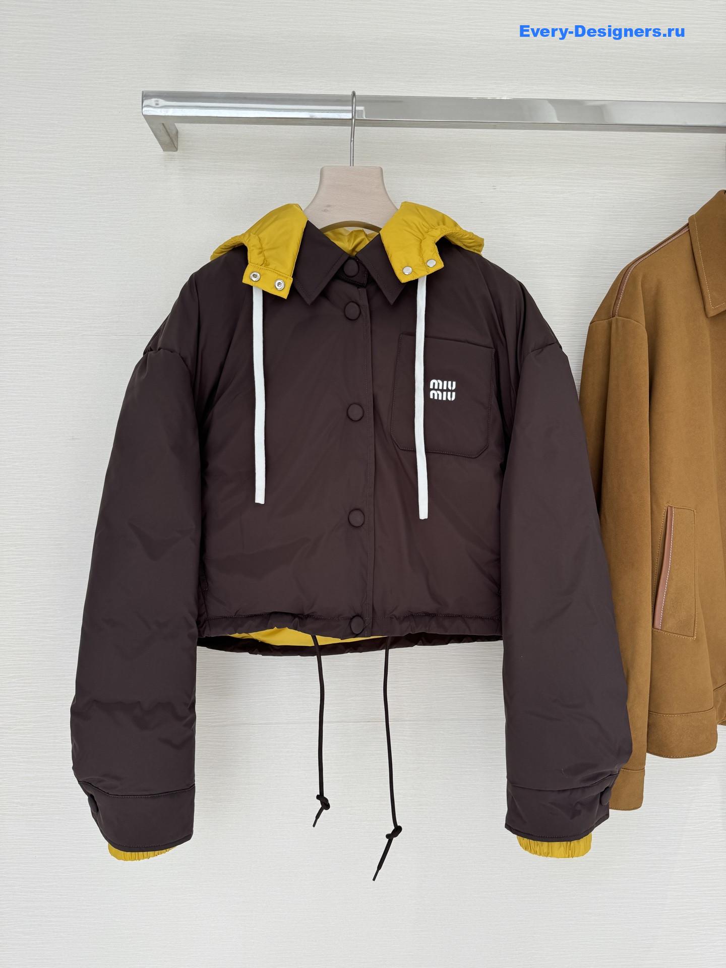 Miu Miu Coffee Technical Pongé Down Hoodie Jacket