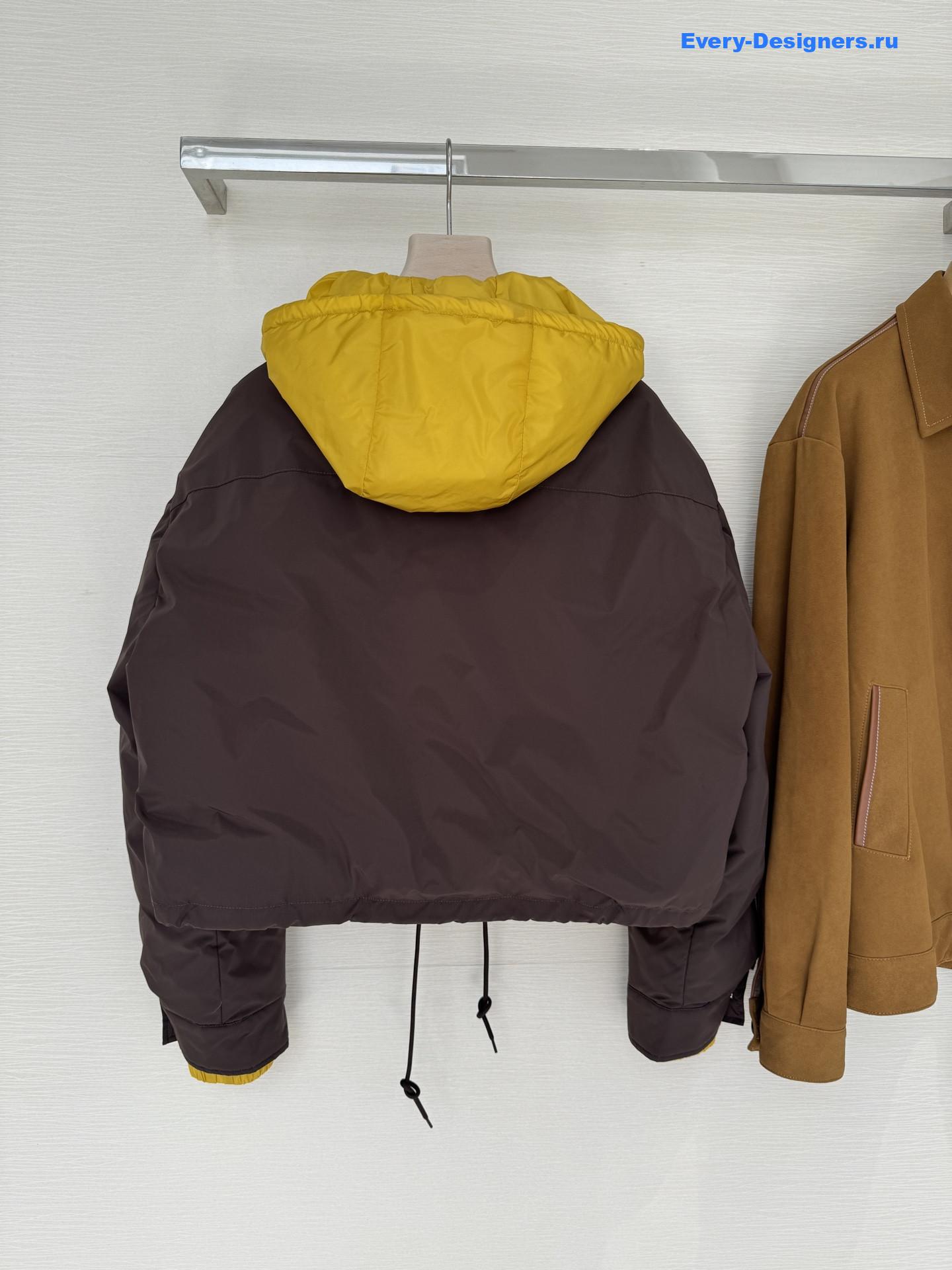 Miu Miu Coffee Technical Pongé Down Hoodie Jacket