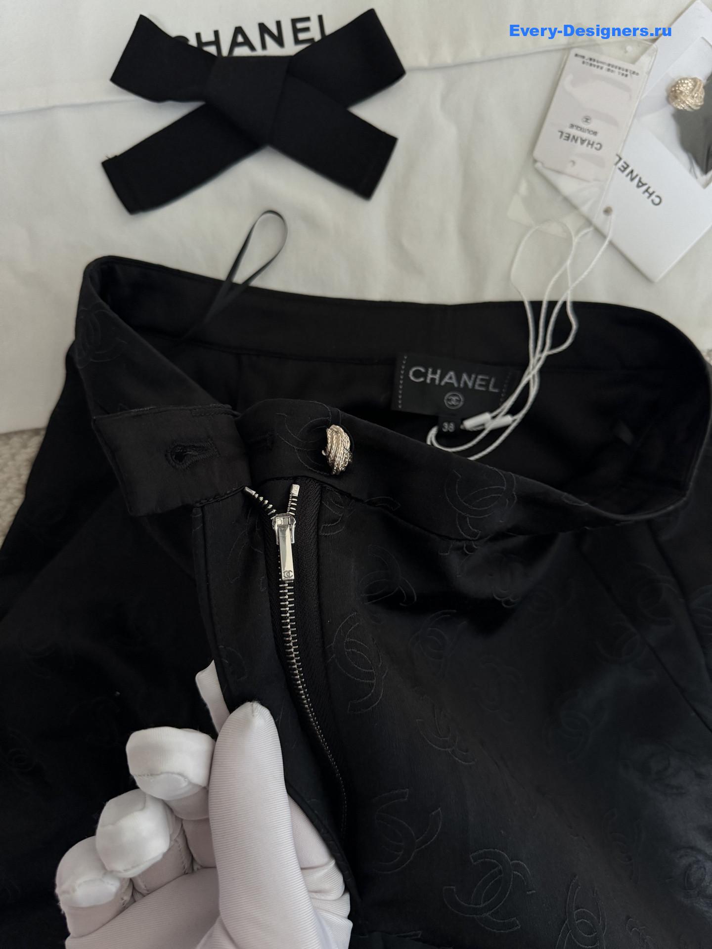 Ch**el black lace pattern wide leg pants