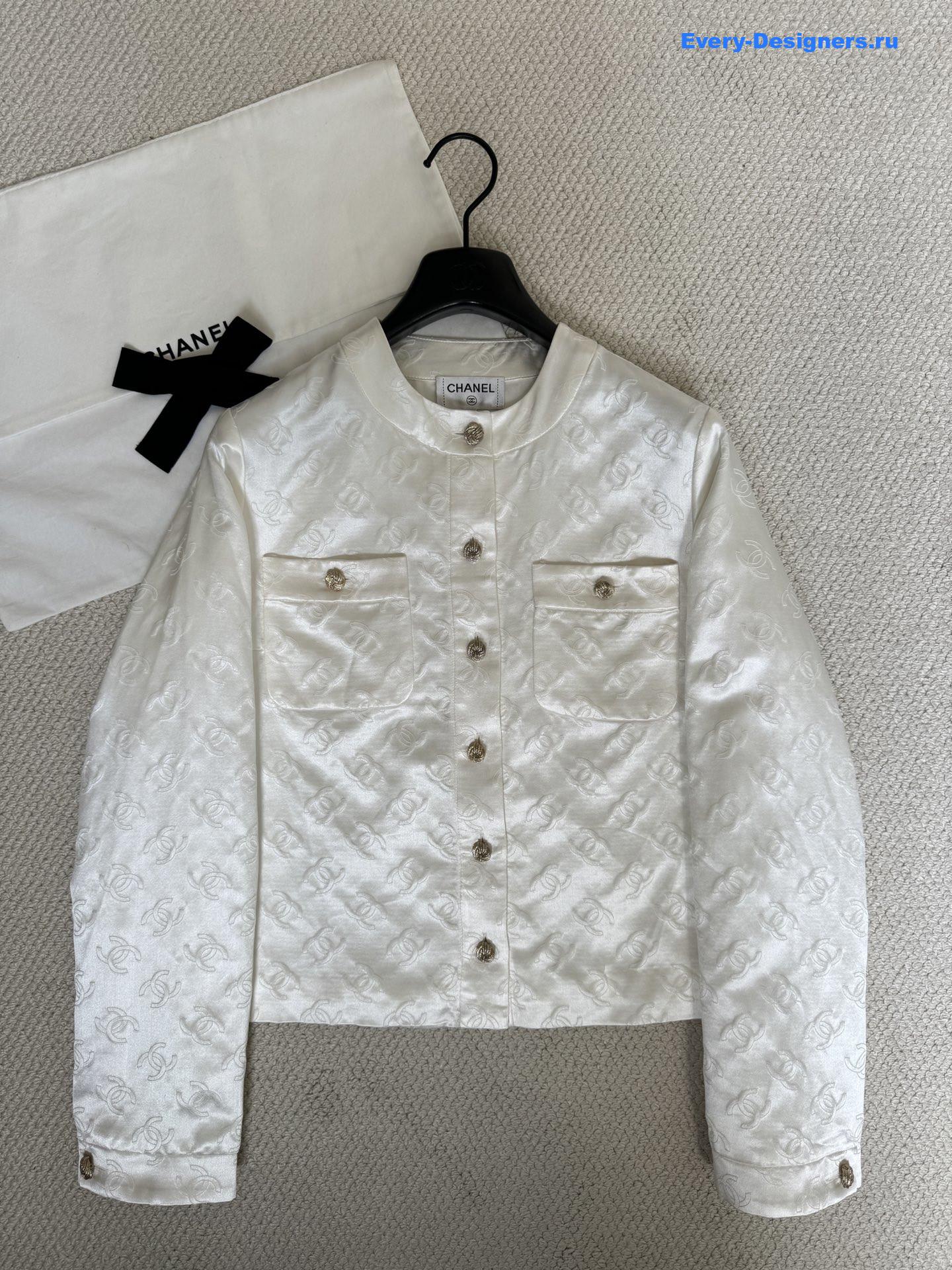 Ch**el white silk jacquard shirt